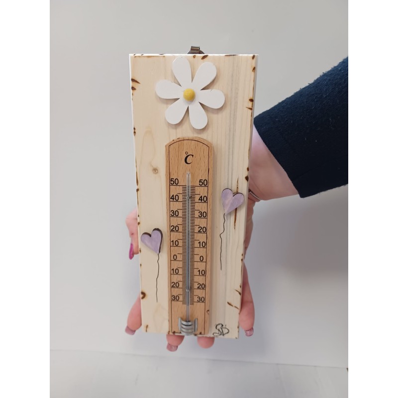Termometro in legno decorato e realizzato a mano